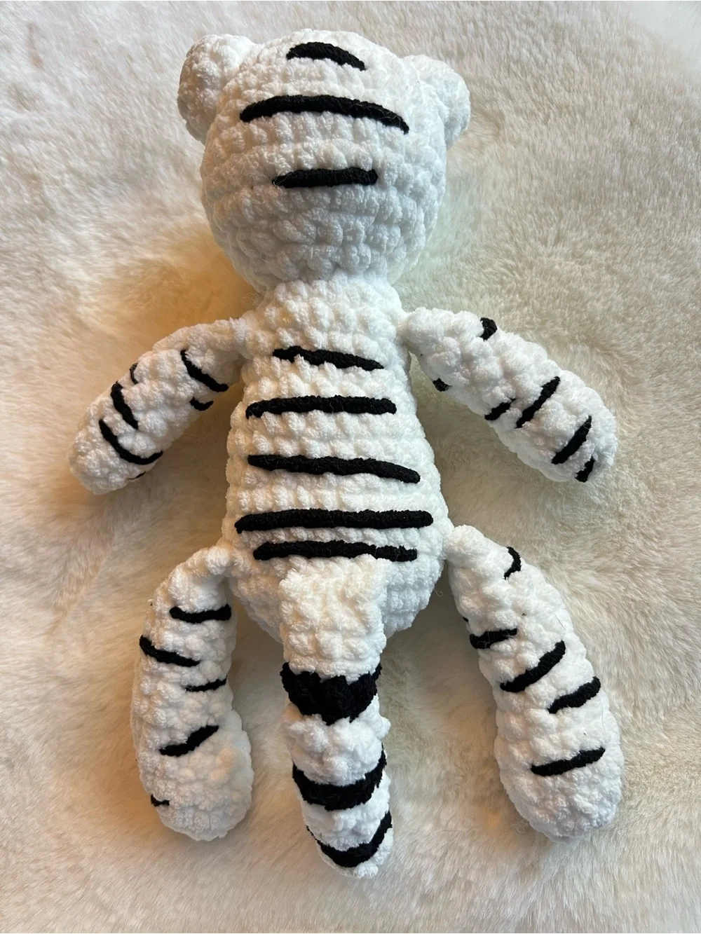 Handmade Crochet White Tiger Plush Black Stripe Stuffed Animal